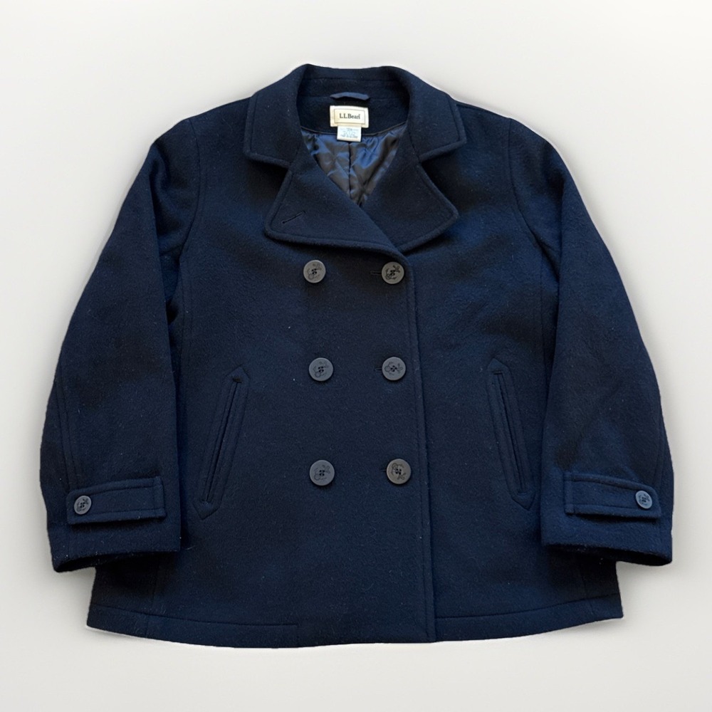 L.L. Bean‎ Pea Coat Women's 14 Petite Navy Classic Lambswool Thinsulate Winter